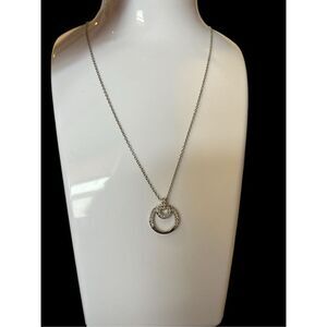 Swarovski Signed Crystal Silver Tone Double Circle Pendant Necklace